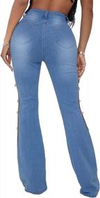 img 3 attached to Sexy Women'S Bell Bottom Jeans With Metal Ring And Side Slit - Mid Waist Flared Denim Pants For A Classic Look