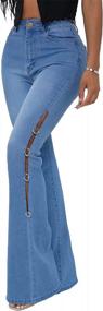 img 4 attached to Sexy Women'S Bell Bottom Jeans With Metal Ring And Side Slit - Mid Waist Flared Denim Pants For A Classic Look