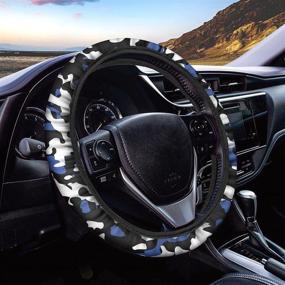 img 4 attached to 🚗 Universal 15 Inch Jiueut Blue White Navy Camo Print Steering Wheel Cover - Soft, Anti-Slip Car Wrap for Trucks, SUVs, and Cars