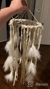 img 7 attached to Large LED Light Up Dream Catcher Mobile With Golden Lace & Bells - 7.9Wx22L Inches Feathers Wedding Boho Decorations Nursery Hanging Ornaments Battery Powered