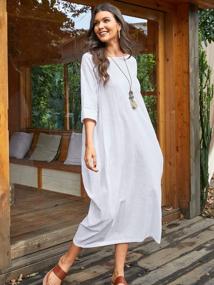 img 2 attached to Celmia Women'S Autumn Solid Loose Long Maxi Dress Cotton Caftan