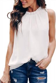 img 3 attached to Women Summer Ruffle Trim Neckline Tank Tops - Allimy Double Lined Chiifon Blouses