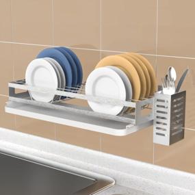 img 3 attached to Stainless Rust-Proof Hanging Dish Drying Rack Wall Mount Over The Sink - Kitchen Dishes Plate Shelf Organizers With Utensil Holder And Removable Drain Board By Junyuan