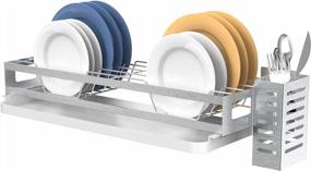 img 4 attached to Stainless Rust-Proof Hanging Dish Drying Rack Wall Mount Over The Sink - Kitchen Dishes Plate Shelf Organizers With Utensil Holder And Removable Drain Board By Junyuan