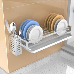 img 2 attached to Stainless Rust-Proof Hanging Dish Drying Rack Wall Mount Over The Sink - Kitchen Dishes Plate Shelf Organizers With Utensil Holder And Removable Drain Board By Junyuan