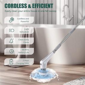 img 3 attached to Electric Power Scrubber with 5 Replaceable Drill Brush Heads, Cordless Shower Scrubber, 360 Degree Upgrade Spin Scrubber with Light, Ideal for Bathroom, Kitchen, Tub, and Tile Cleaning