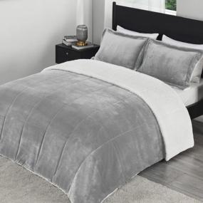 img 4 attached to Ultra-Soft Micromink Sherpa Queen Comforter Set With Pillow Shams - 3-Piece Grey Bedding Set For Fall/Winter - Plush & Warm Blanket By Downluxe