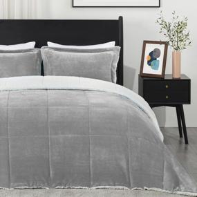 img 3 attached to Ultra-Soft Micromink Sherpa Queen Comforter Set With Pillow Shams - 3-Piece Grey Bedding Set For Fall/Winter - Plush & Warm Blanket By Downluxe