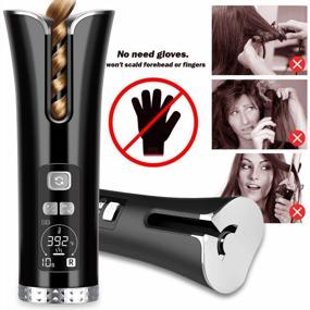 img 1 attached to USB Rechargeable Automatic Hair Curler With Ceramic Wand, LCD Display And Timer - Portable Beach Waves Curling Iron For High Performance (Black)