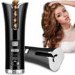 usb rechargeable automatic hair curler with ceramic wand, lcd display and timer - portable beach waves curling iron for high performance (black) logo