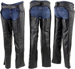 img 3 attached to Black Motorcycle Leather Chaps For Women With Braided Design And Zipper - Xelement B7556 - Size 14