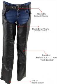 img 2 attached to Black Motorcycle Leather Chaps For Women With Braided Design And Zipper - Xelement B7556 - Size 14