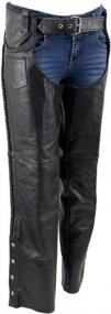 img 4 attached to Black Motorcycle Leather Chaps For Women With Braided Design And Zipper - Xelement B7556 - Size 14