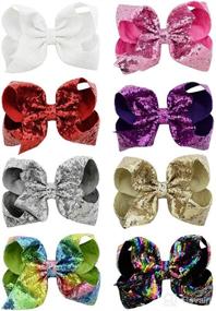 img 4 attached to 💃 8-Pack of Angla Grosgrain 8-Inch Big Sequin Glitter Hair Bow Clips Handmade, Sparkly Hairbows for Girls, Kids, Toddlers, Women - Stylish Hair Accessories