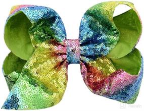 img 2 attached to 💃 8-Pack of Angla Grosgrain 8-Inch Big Sequin Glitter Hair Bow Clips Handmade, Sparkly Hairbows for Girls, Kids, Toddlers, Women - Stylish Hair Accessories