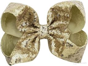 img 1 attached to 💃 8-Pack of Angla Grosgrain 8-Inch Big Sequin Glitter Hair Bow Clips Handmade, Sparkly Hairbows for Girls, Kids, Toddlers, Women - Stylish Hair Accessories