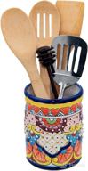 🍳 talavera pottery mexican kitchen utensil holder - handpainted spoon holder for countertop - ceramic utensil crock - colorful organizer container (cobalt m - 5.5"h x 4"w) логотип