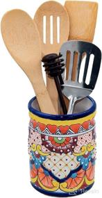 img 4 attached to 🍳 Talavera Pottery Mexican Kitchen Utensil Holder - Handpainted Spoon Holder for Countertop - Ceramic Utensil Crock - Colorful Organizer Container (Cobalt M - 5.5"H x 4"W)