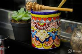 img 3 attached to 🍳 Talavera Pottery Mexican Kitchen Utensil Holder - Handpainted Spoon Holder for Countertop - Ceramic Utensil Crock - Colorful Organizer Container (Cobalt M - 5.5"H x 4"W)