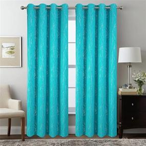 img 3 attached to 🔵 Turquoise Blackout Curtains 63 Inch Length for Boys Room Nursery – Wave Line Pattern, Set of 2 Panels, Grommet Window Drapes, Thermal Insulated Curtains for Kids Bedroom (34x63 Inch, Turquoise)