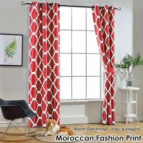 img 3 attached to Red Melodieux Moroccan Style Grommet Curtains - 42X84 Inches - Thermal Insulated And Room Darkening Blackout - Set Of 2 Panels For Living Room