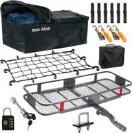 xl foldable cargo carrier hitch rack with 500lb capacity, waterproof bag, straps, locks, net, and stabilizer - ideal for trailer hitch cargo transport and storage logo