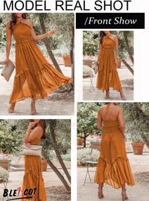 img 2 attached to BLENCOT Womens Halter Neck Sleeveless Dresses Ruched Sun Dress Backless Flowy Ruffle Long Boho Dresses