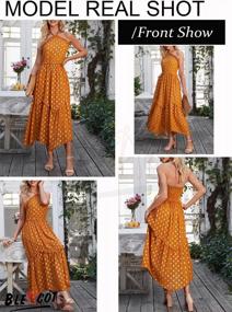 img 3 attached to BLENCOT Womens Halter Neck Sleeveless Dresses Ruched Sun Dress Backless Flowy Ruffle Long Boho Dresses