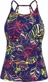 img 4 attached to Cadocado Women'S Strappy Back Tankini Top With Slimming Control And Ruched Design - Bathing Suit Top For Flattering Swimwear Look