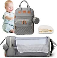 👶 ombhui1 baby diaper bag backpack with changing station, waterproof & versatile - foldable crib pad, mosquito net, shade curtain, 18 varieties of pockets for outdoor, grey logo