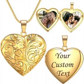 img 4 attached to Customizable Heart-Shaped Locket Necklace, Engraved Name And Photo Pendant That Holds 2 Pictures Vintage Keepsake Floating Lockets For Women