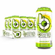 bang lemon drop energy drink, 0 calories, sugar free with super creatine, 16 fl oz (pack of 12) logo