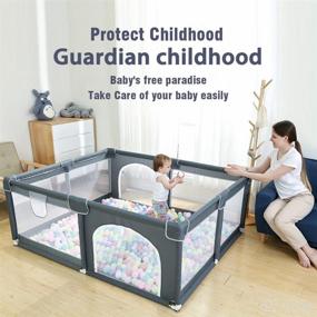 img 1 attached to 👶 Extra Large Baby Playpen with Gate: Indoor Outdoor Kids Activity Center - Portable, Sturdy, and Safe Play Yard for Baby Toddlers