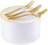 72 золотых десертных тарелки с 72 золотыми пластиковыми вилками - элегантные белые тяжелые пластиковые тарелки для вечеринок и свадеб, идеальные золотые тарелки для салатов и закусок логотип
