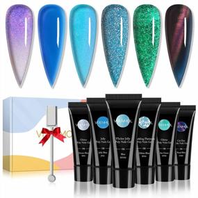 img 4 attached to Vrenmol Poly Nails Gel Kit: Glitter Builder Cat Eye Temperature Change Extension Professional Nail Art Starter Kit For Beginners