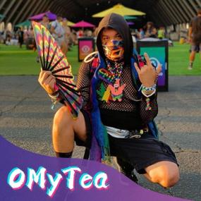 img 3 attached to OMyTea Bamboo Folding Hand Fan - Perfect For EDM Festivals, Performances & Gifts!