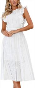 img 4 attached to Women'S Elegant Ruffle Cap Sleeve A-Line Midi Dress For Wedding Cocktail Summer