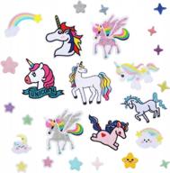 🌈 colorful unicorn iron-on patches: rainbow star & cloud designs for diy craft clothing and jeans decoration - set of 32 logo