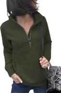 women's long sleeve quilted pattern sweatshirt with zipper pullover and pockets logo