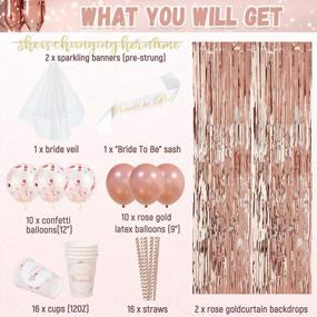 img 2 attached to Rose Gold Bride To Be Decorations Kit - 66PCS For Bridal Shower, Bachelorette Party | 16 Cups (12Oz), Straws, Sash, Veil & More!