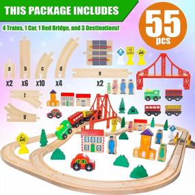 img 3 attached to Deluxe Wooden Train Track Set - 55 Pieces With 3 Destination Options For Compatible Brands - Ideal Gifts For Kids And Toddlers!
