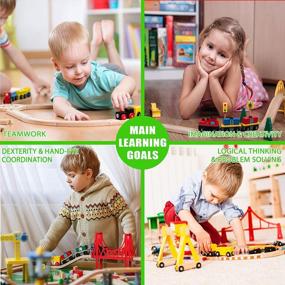 img 1 attached to Роскошный набор деревянных железнодорожных путей - 55 предметов с 3 вариантами назначения для совместимых брендов - идеальные подарки для детей и малышей!