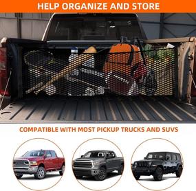 img 3 attached to 🚚 Enhanced Pickup Truck Bed Storage: Elastic Trunk Organizer Cargo Net with Hooks and Carabiners for Universal Fit in SUVs, Cars, and Vehicles