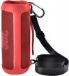 red silicone cover with shoulder strap and carabiner for jbl flip 6 waterproof portable bluetooth speaker, gel soft skin rubber case, ideal for travel and storage logo