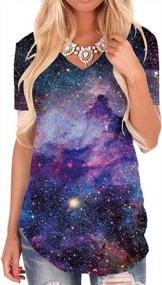 img 4 attached to Stellar Style: Women'S Galaxy T-Shirt With Celestial Design And Fashionable Side Slits