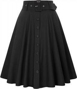 img 3 attached to Черная юбка-трапеция в винтажном стиле с карманами и поясом для женщин размера XL