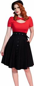 img 2 attached to Черная юбка-трапеция в винтажном стиле с карманами и поясом для женщин размера XL