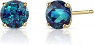 peora 14k yellow gold alexandrite stud earrings for women - classic solitaire style with color-changing round 6mm stones totaling 2 carats and friction backs logo