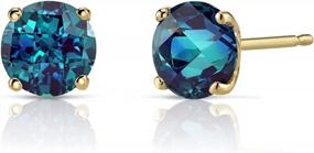 img 4 attached to Peora 14K Yellow Gold Alexandrite Stud Earrings For Women - Classic Solitaire Style With Color-Changing Round 6Mm Stones Totaling 2 Carats And Friction Backs