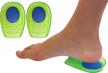 gel + memory foam shock absorbing heel cups for kid's with sensitive heels, heel spurs, plantar fasciitis, or ankle pain (kid's size 3-7) 2 pairs, 4 single heelcups (kids size 3-7) logo